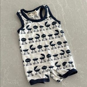 Monica + Andy Navy and White print Baby Romper